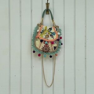 Green and Yellow Mini Bag with Floral Appliqués